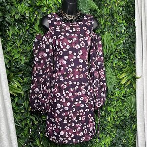 VINCE CAMUTO Dress Women 8 Purple Cold Shoulder Floral Shift Round Neckline 2020